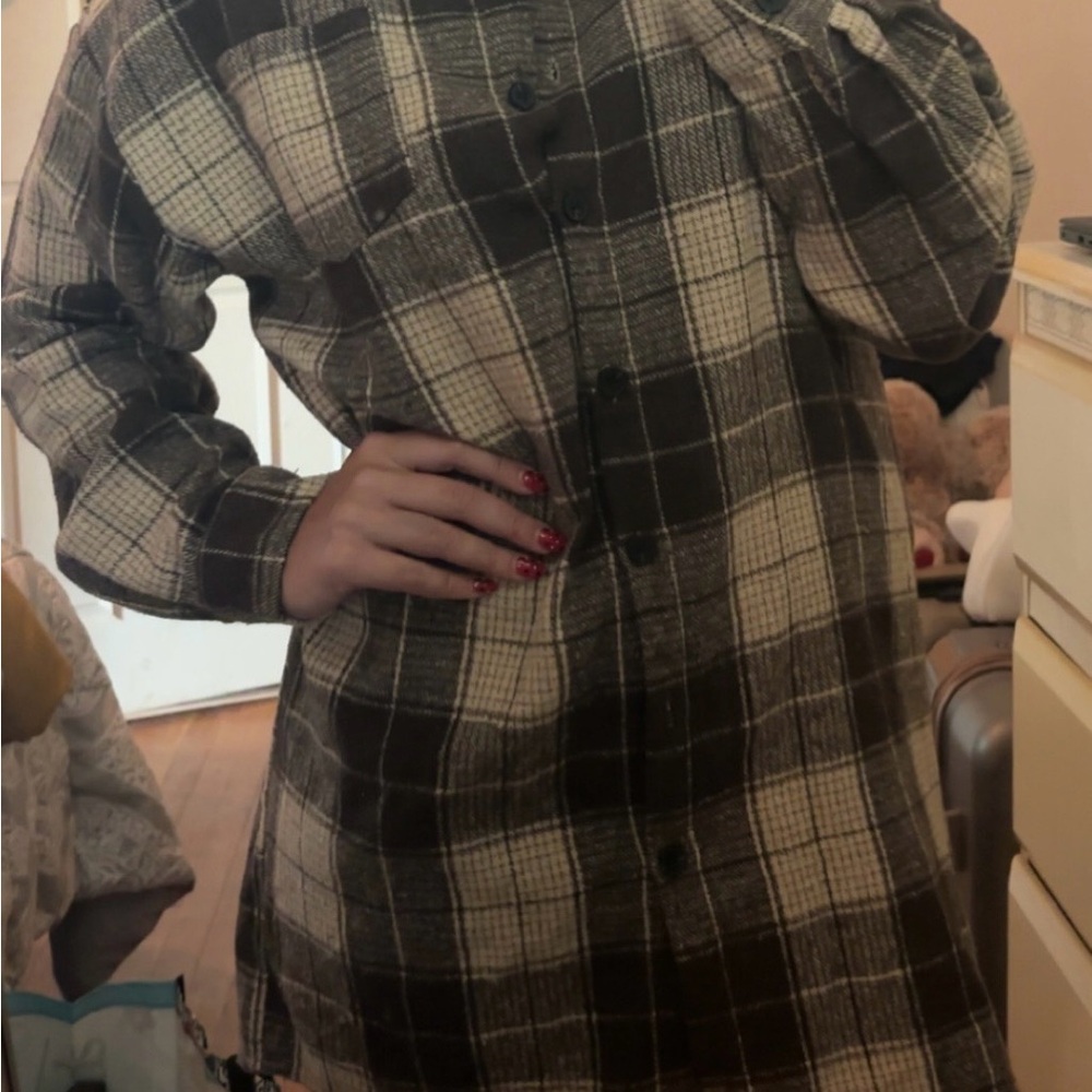 Cozy Plaid Button-Up Shirt Dress in Brown & Cream